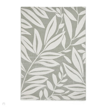 Catherine Lansfield Sorral Leaves Modern Botanical Floral Durable Easy-Care Carved High Density Polyproplyene Light Sage Green/Cream Rug-Think Rugs-Rug Love - The Most Loved Rug Store
